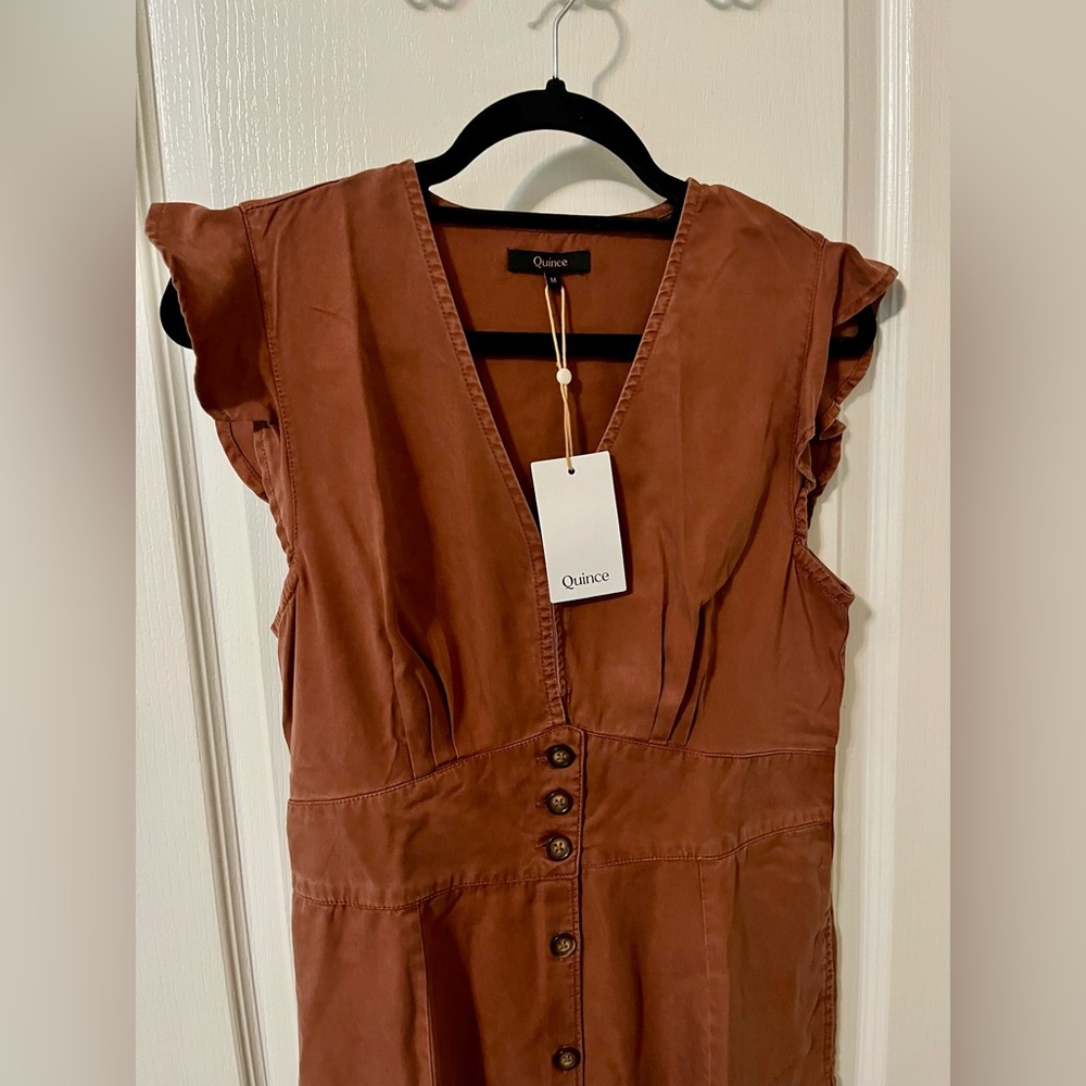 NWT Quince Vintage Wash Tencel Button Front Midi Dress Washed Terracotta Sz M - Picture 4 of 11